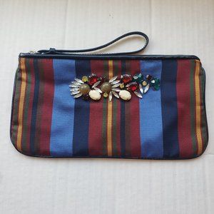 LOFT Live Love Loft Wristlet Striped with Gems Makeup/Wallet Bag